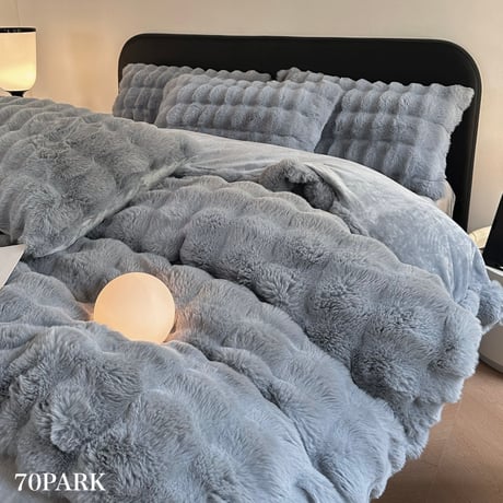【即納】#ブルーグレー もこもこ ふわとろ 布団カバーセット 全2サイズ ベッドカバー 寝具カバー