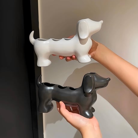 #ダックスフンド モチーフ セラミック 歯ブラシスタンド 全3色 犬 収納 洗面台
