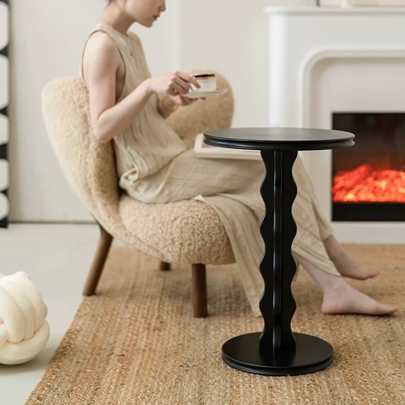 ブラック ウエーブ レッグ ラウンド コンパクト サイドテーブル | 70PARK