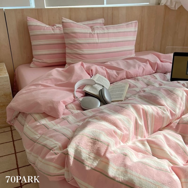 カラー マルチストライプ コットン 布団カバーセット 全3色 ベッド