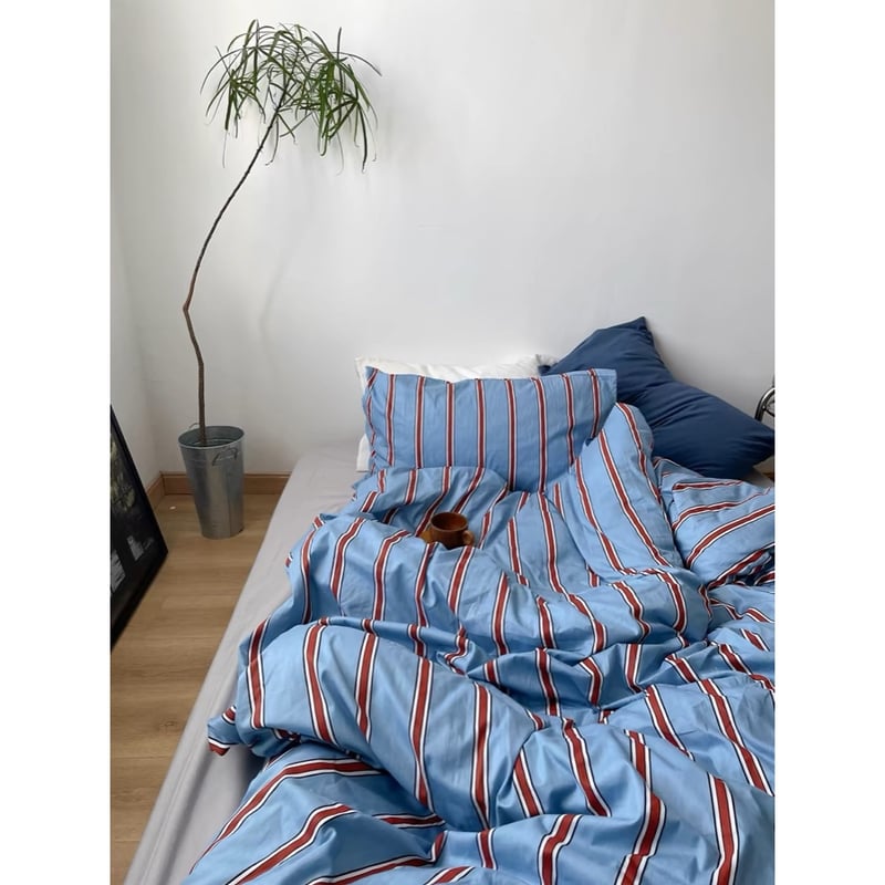 ７０'S オレンジと白のストライプ ベッドカバー ブルー レッド ストライプ 布団カバーセット 全2種 ベッドカバー