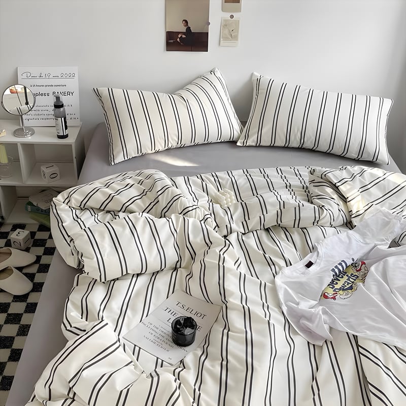 グレー ダブル ストライプ 布団カバーセット 全2種 ベッドカバー | 70PARK