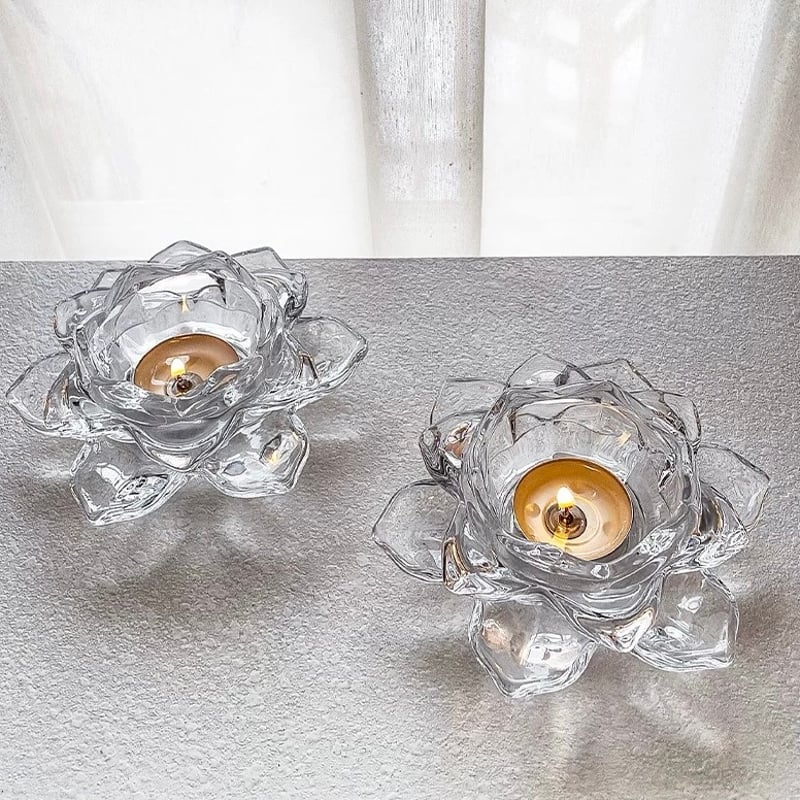 超レア　ヌータヤルヴィ　フラワーベース&キャンドルホルダー　クリア 蓮 フラワーモチーフ クリア ガラス キャンドルホルダー スタンド | 70PARK