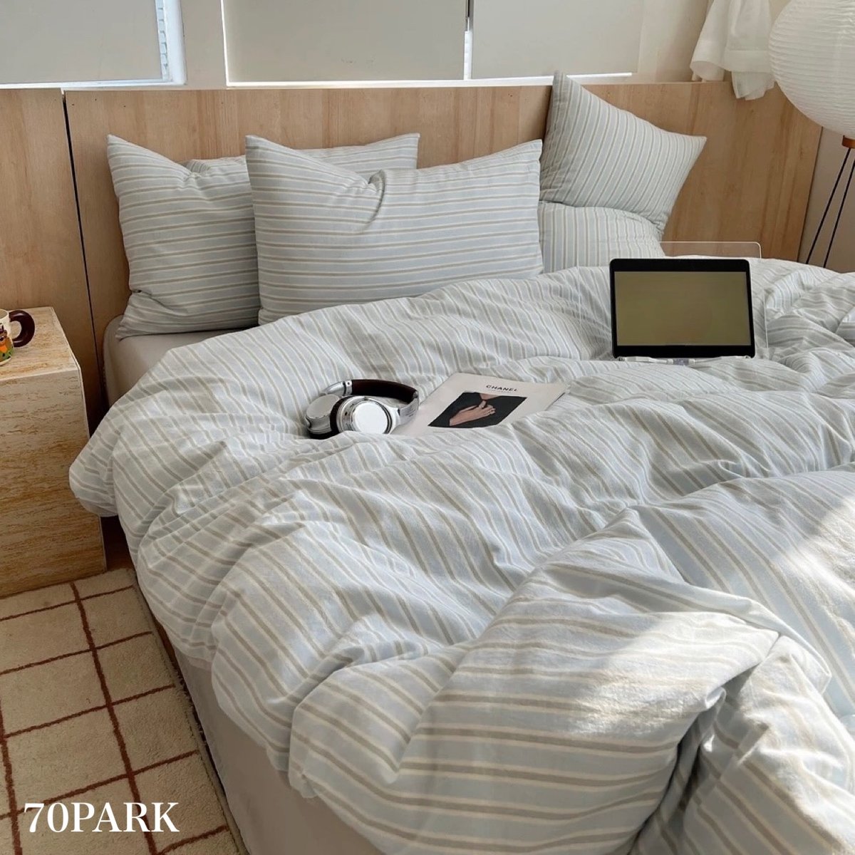 グレー マルチストライプ コットン 布団カバーセット 全2色 ベッド