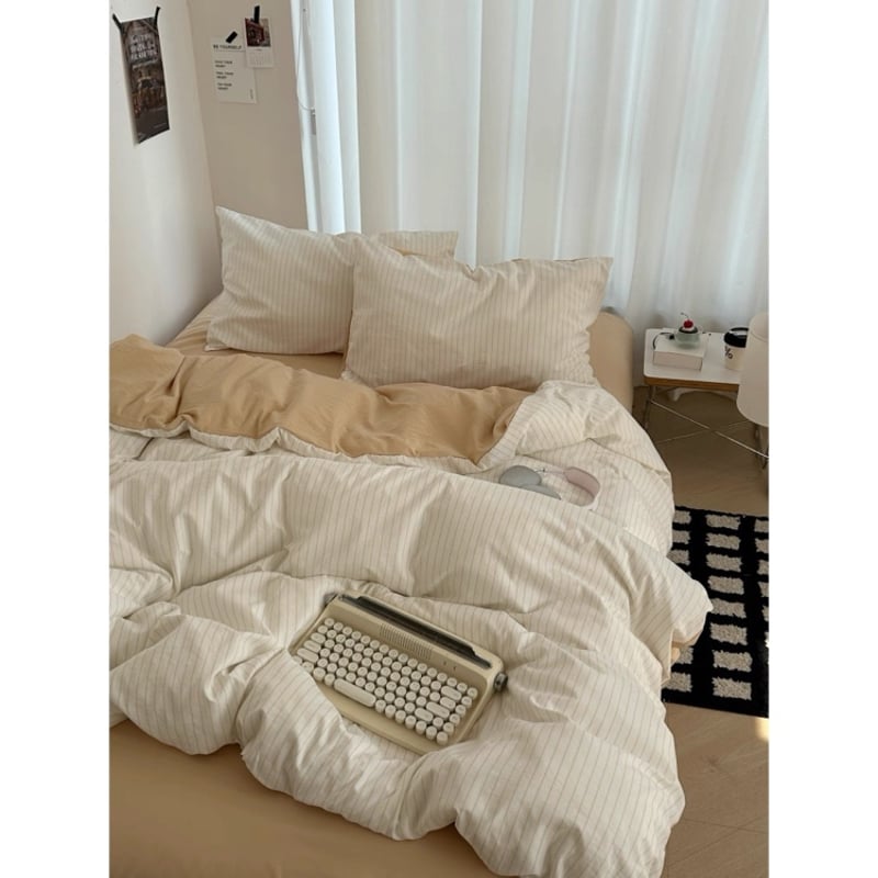 ベージュ系 ピンストライプ柄 布団カバーセット 全2色 ベッドカバー