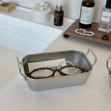 #大小2点セット 持ち手付き ステンレス 収納 ミニ バスケット カゴ シルバー