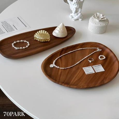 #ナチュラル ウッド カーブ トレイ 全2種 小物入れ アクセサリートレイ ブラウン