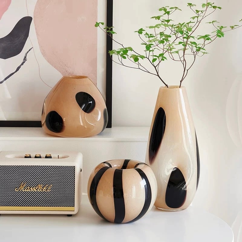 ブラック ドット ストライプ ガラス フラワーベース 全3種 花瓶 | 70PARK