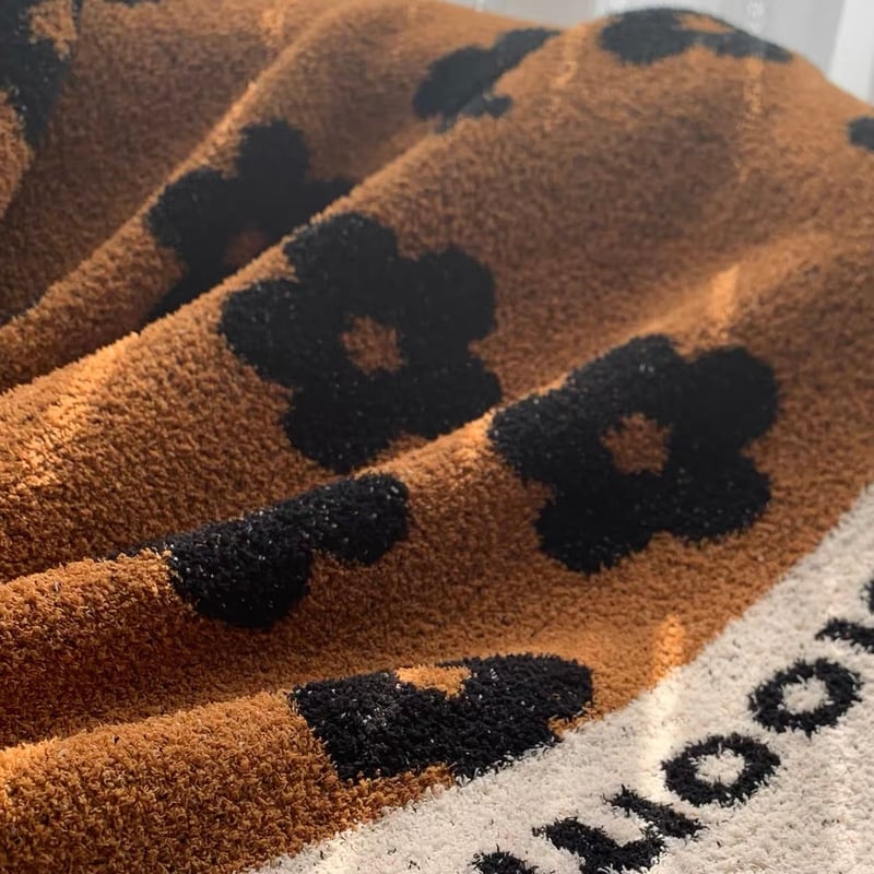 ブラウン 花柄 ブランケット 130×170 膝掛け ニット | 70PARK