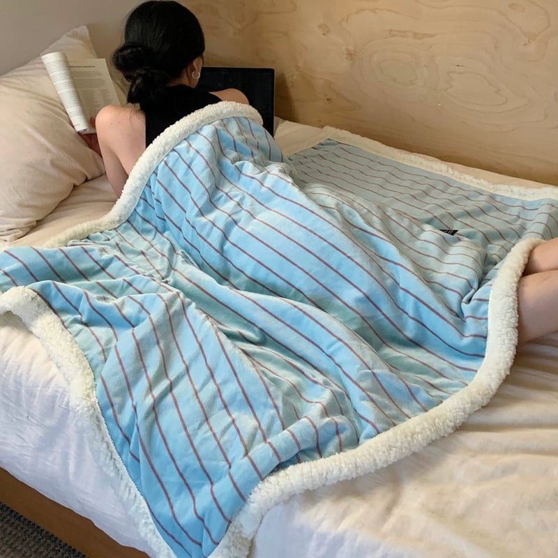 カラー ストライプ柄 もこもこ ソフト ブランケット 全4色 100×150