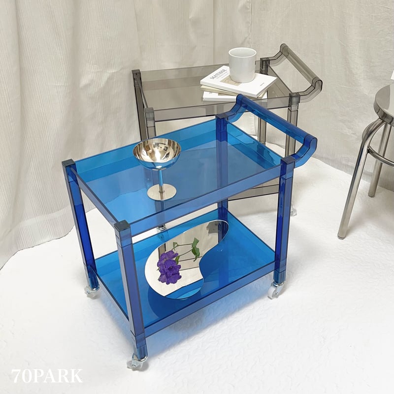 即納】#クリアカラー 二段 収納 ラック ワゴン 全2色 サイドテーブル