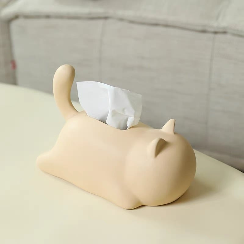即納】#寝そべり キャット セラミック ティッシュケース 全4色 猫