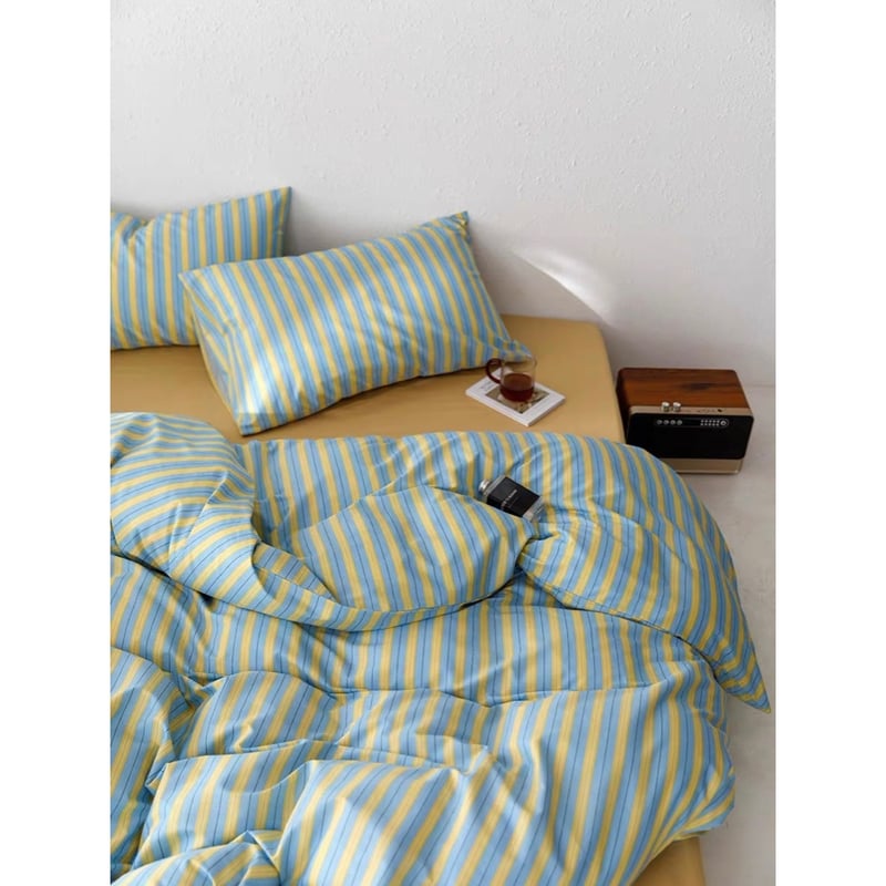 ブルー イエロー ストライプ 布団カバーセット 全2種 ベッドカバー