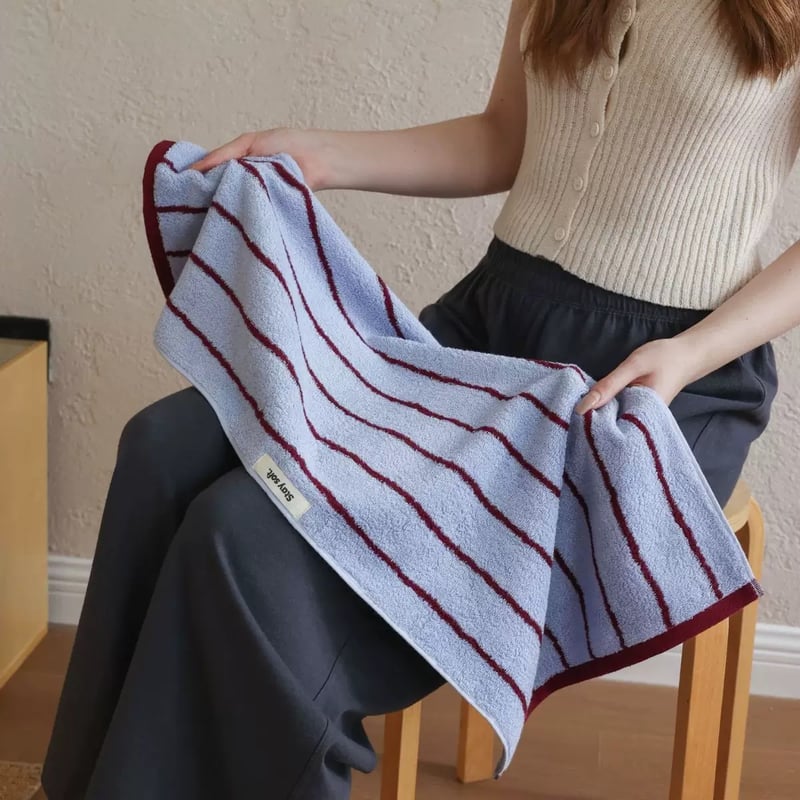 クラシック ストライプ フェイスタオル 全4色 綿 100% 吊り下げ コーマ