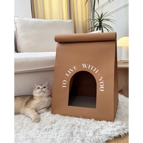 #ペーパーバッグ風 キャットハウス 全2色 猫ハウス 爪とぎ ハウス 折りたたみ