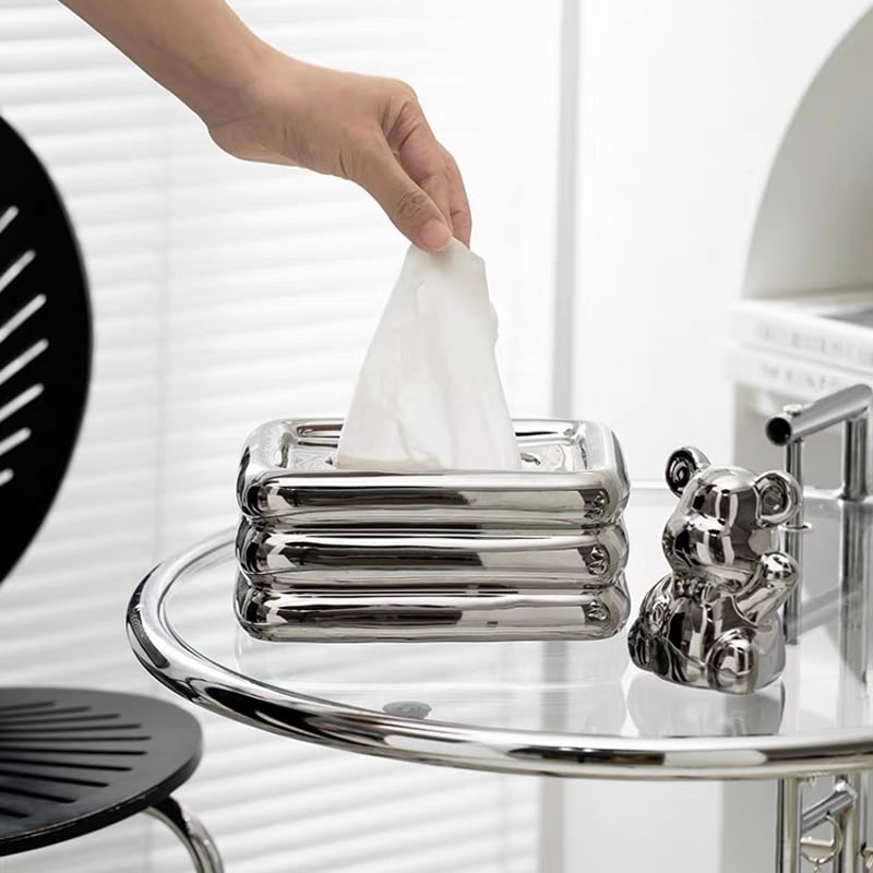 即発】#セラミック 三段 チャビー ティッシュケース シルバー | 70PARK