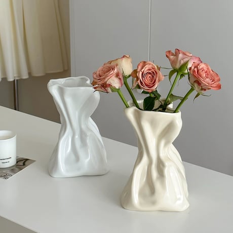 #プリーツ セラミック フラワーベース 全3色 花瓶