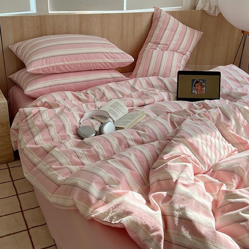 カラー マルチストライプ コットン 布団カバーセット 全3色 ベッド