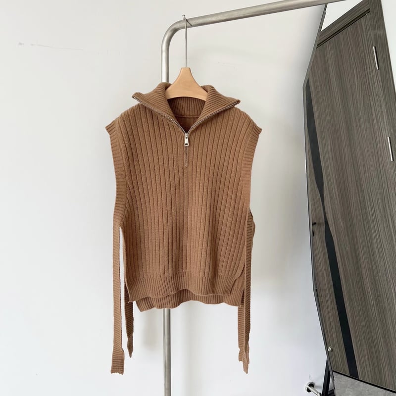 即納】#ハーフジップ リブ ニット ベスト 全5色 ハイネック | 70PARK