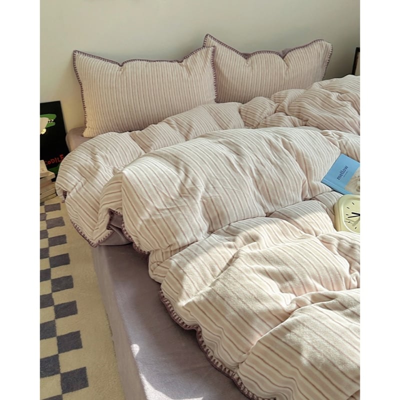 ストライプ ステッチ ベルベット調 冬用 布団カバーセット 全2色 | 70PARK