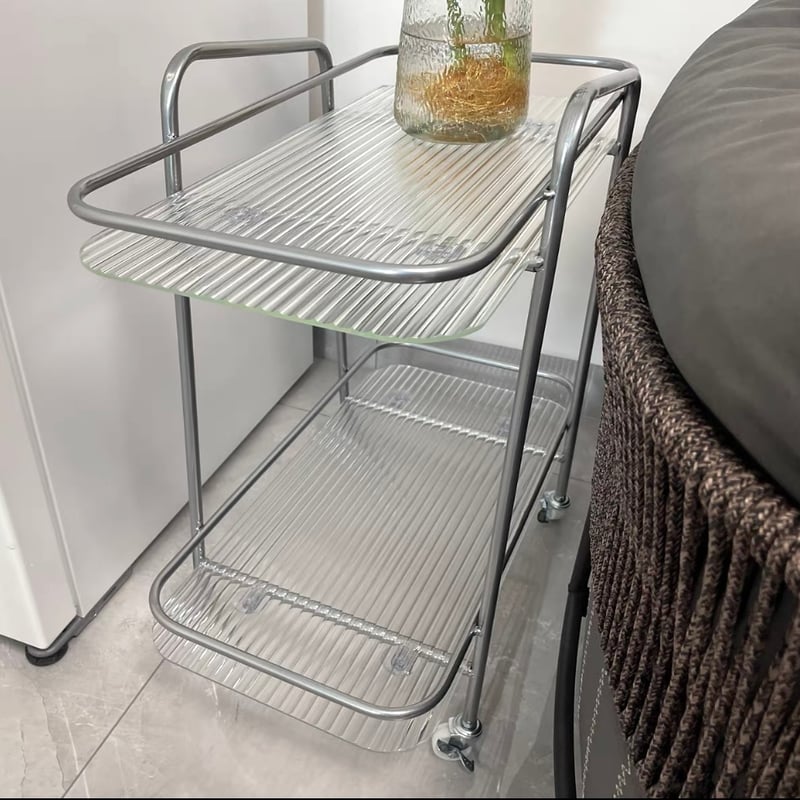 キャスター付 クリア 二段 収納 ラック ワゴン サイドテーブル | 70PARK