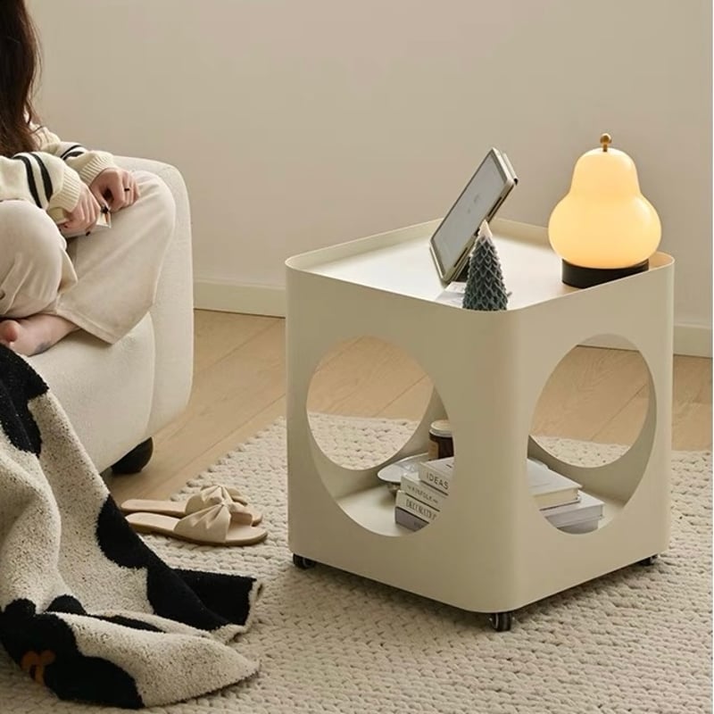 キャスター付 アイアン 穴あき サイドテーブル 全2色 ワゴン