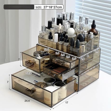 #クリアカラー 引き出し 4杯 コスメ 収納  ボックス 全2色 大容量