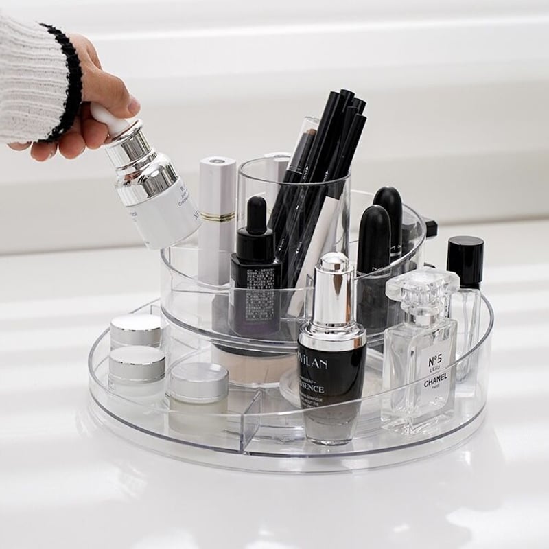 360度 回転 クリア ラウンド コスメ 収納 トレイ | 70PARK