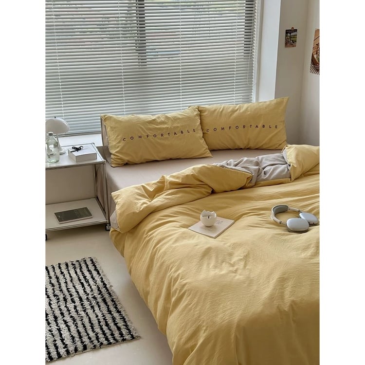 無地 バイカラー レタリング 布団カバーセット 全4色 ベッド