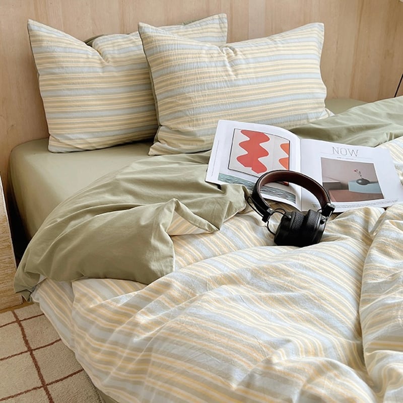 カラー マルチストライプ コットン 布団カバーセット 全3色 ベッド