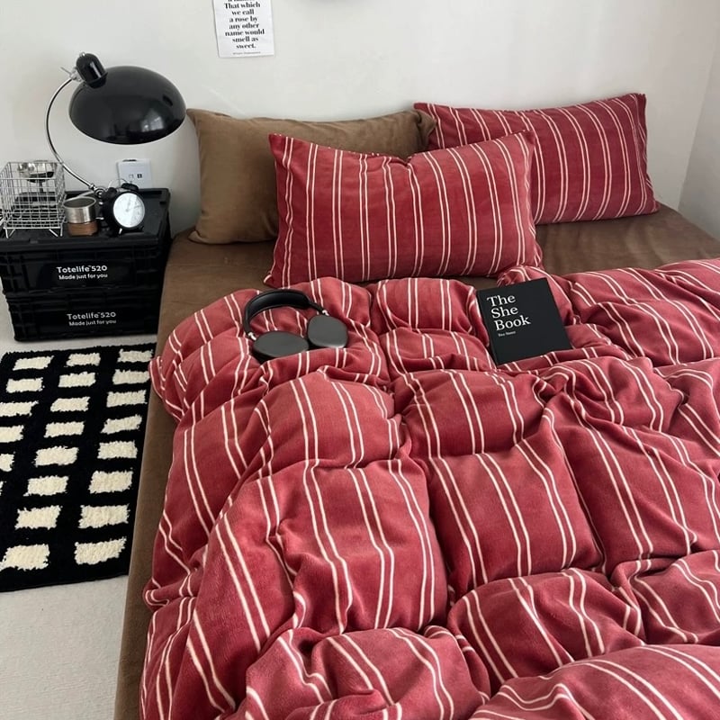 レッド アイボリー ストライプ 冬用 布団カバーセット 全3種 | 70PARK