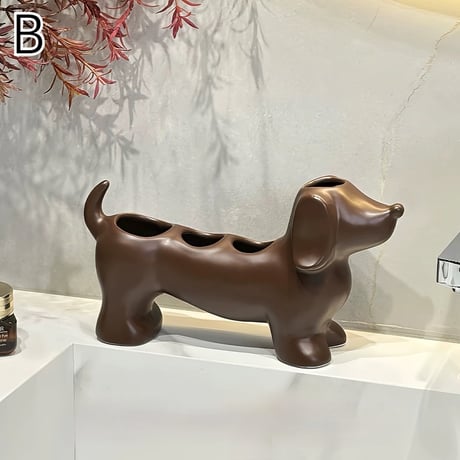 #ダックスフンド モチーフ セラミック 歯ブラシスタンド 全3色 犬 収納 洗面台