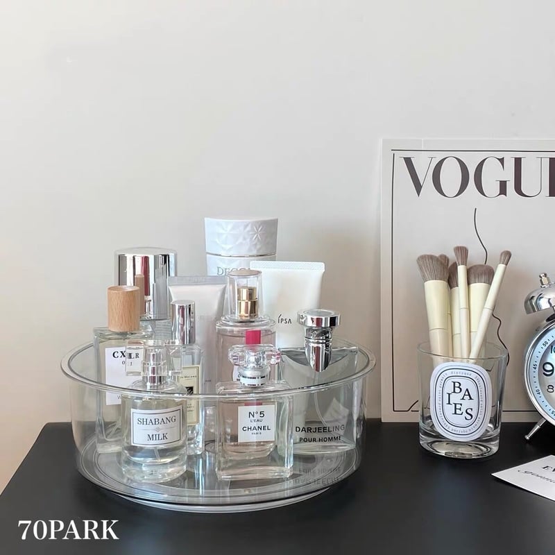 クリア 深型 ラウンド 360度 回転 コスメ 収納 トレイ | 70PARK