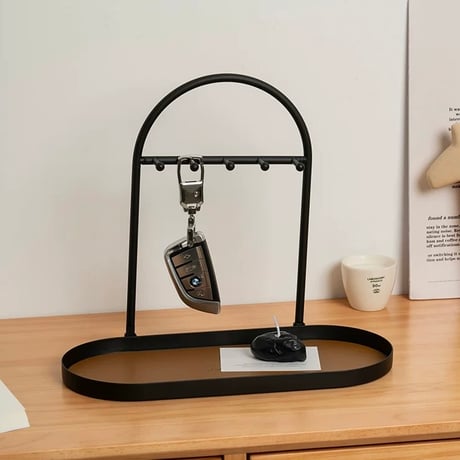 #アイアン レザー オーバル型  アクセサリー 鍵 スタンド トレイ 全2色 収納 小物置き