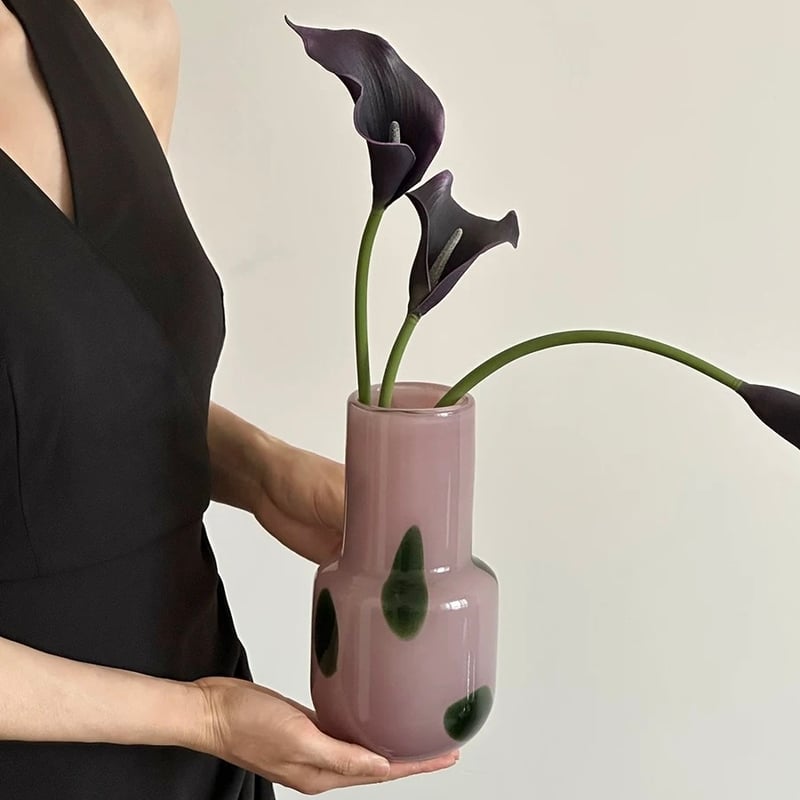 グリーン ドット ピンク ガラス フラワーベース 花瓶 | 70PARK