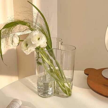 【即納】#ニュアンス ウエーブ クリア ガラス フラワーベース 花瓶