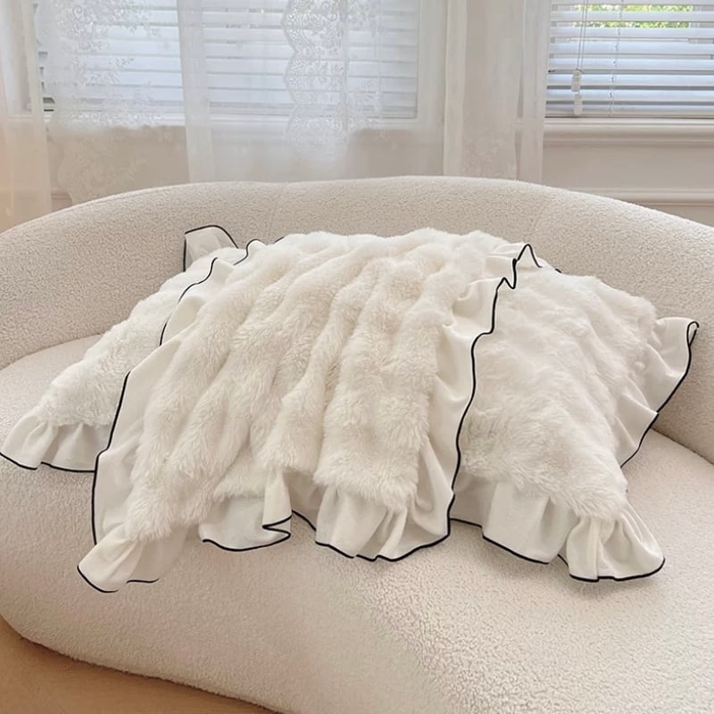 ホワイト フリル もこもこ ふわとろ 枕カバー 単品 48×74cm フェイク