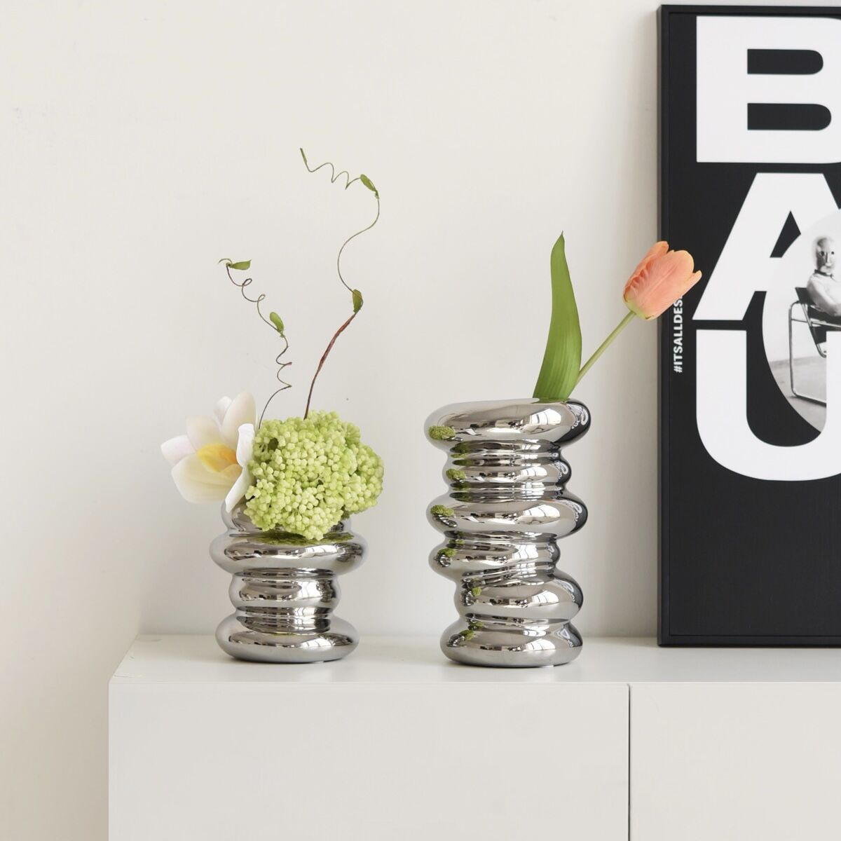 シルバーカラー セラミック フラワーベース 全2種 花瓶 | 70PARK シルバーカラー セラミック フラワーベース 全2種 花瓶 | 70PARK
