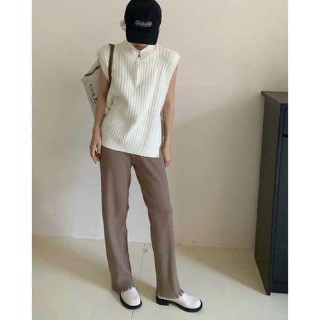 【即納】#ハーフジップ リブ ニット ベスト 全5色 ハイネック