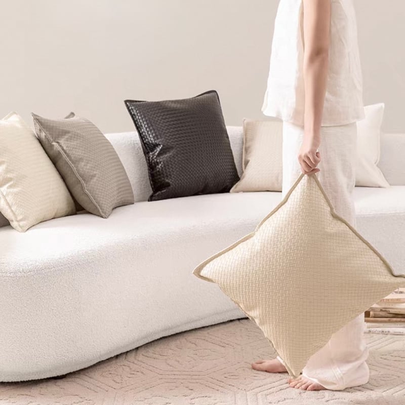 リッチ フェイクレザー 編み込み クッションカバー 全6色 45×45