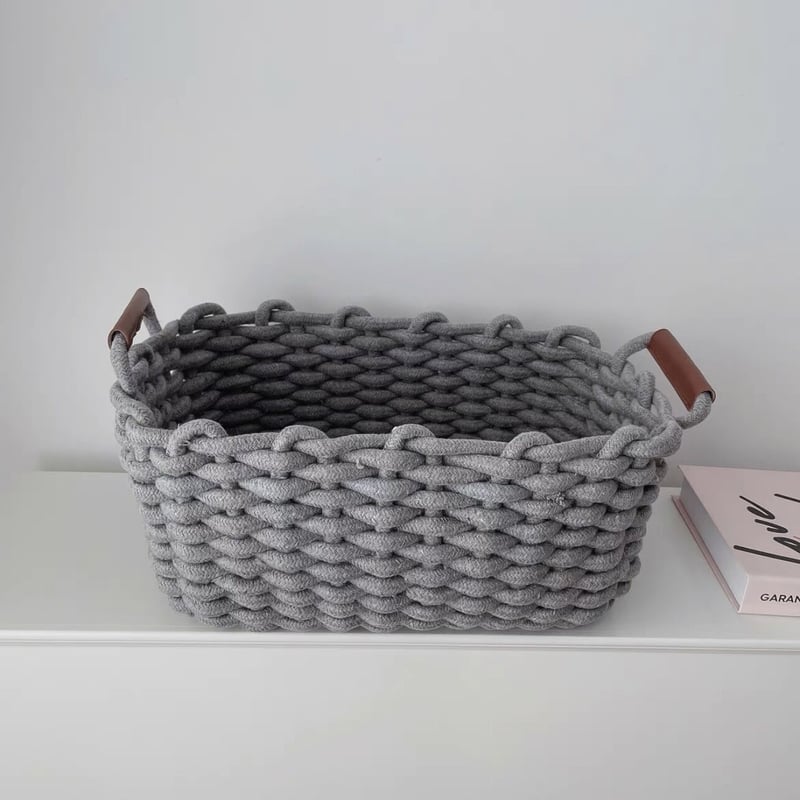 ロープ編み 持ち手付 小物入れ ラージ バスケット 全4色 収納