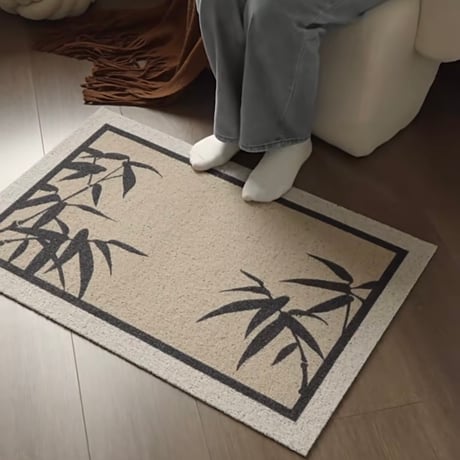 #バンブー リーフ柄 玄関 マット 全2色 50×80 泥落とし