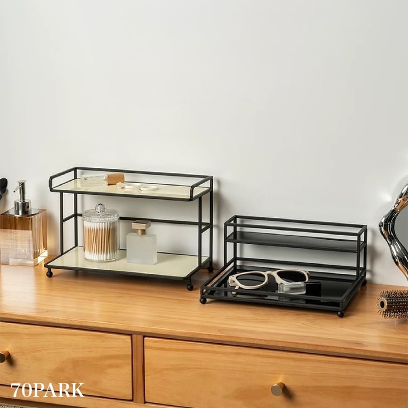 ブラック アイアン フレーム アクリル 二段 収納 ラック 全2色 2サイズ