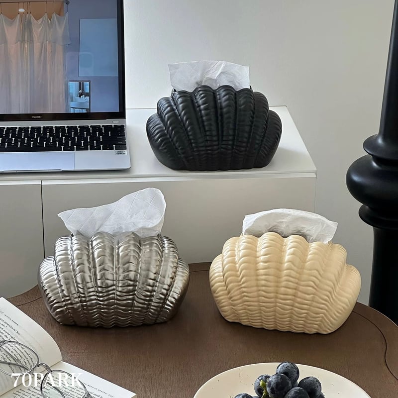 シェルモチーフ モダン セラミック ティッシュケース 全3色 | 70PARK