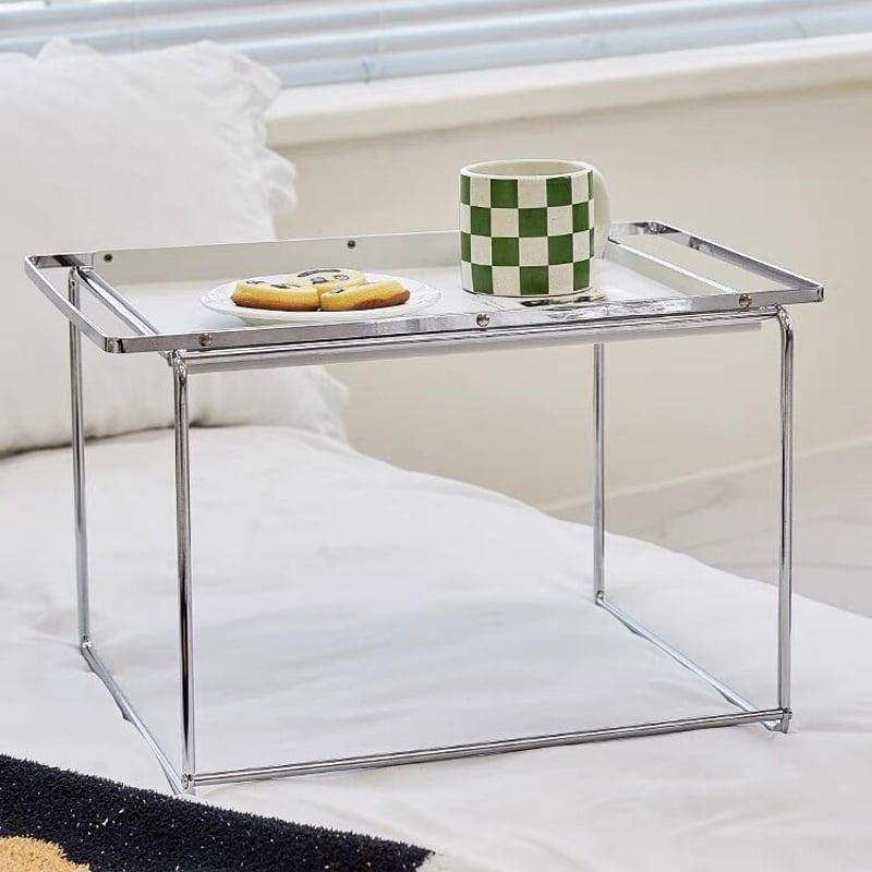 D&DEPARTMENT カフェテーブル ホワイト×シルバー サイドテーブル シルバー フレーム ホワイト トレイ 多機能 サイドテーブル | 70PARK