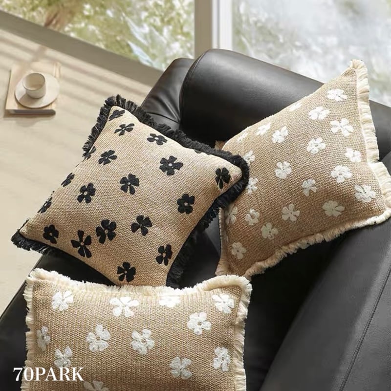 ストロー素材 フラワー フリンジ クッションカバー 全2色 45×45 | 70PARK