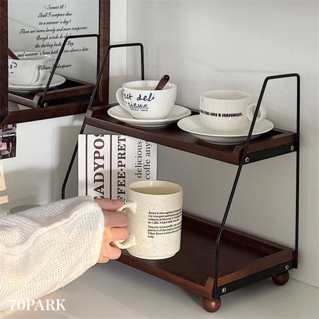 #ウッド ワイヤー レトロ 二段 収納 ラック スパイスラック