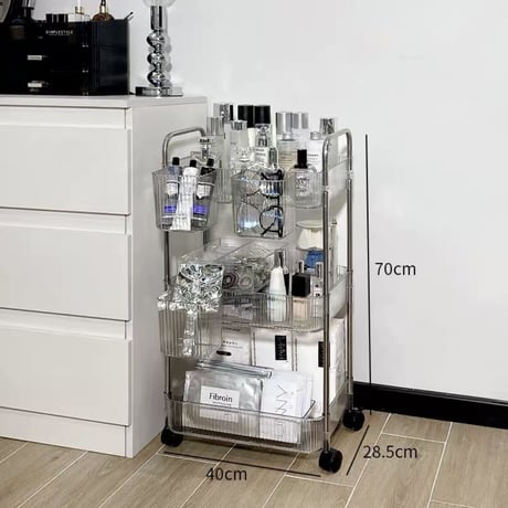 【即納】#バスケット付き アクリル ラック ワゴン 全2タイプ