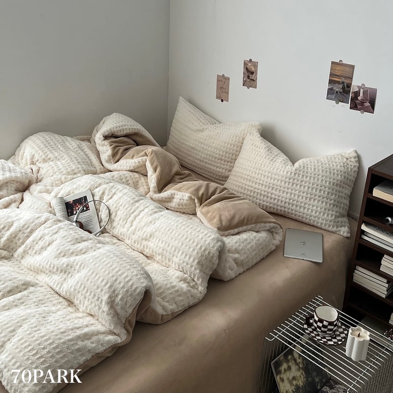 ホワイト ベージュ 厚手 ミルク フリース 冬用 布団カバーセット 全2