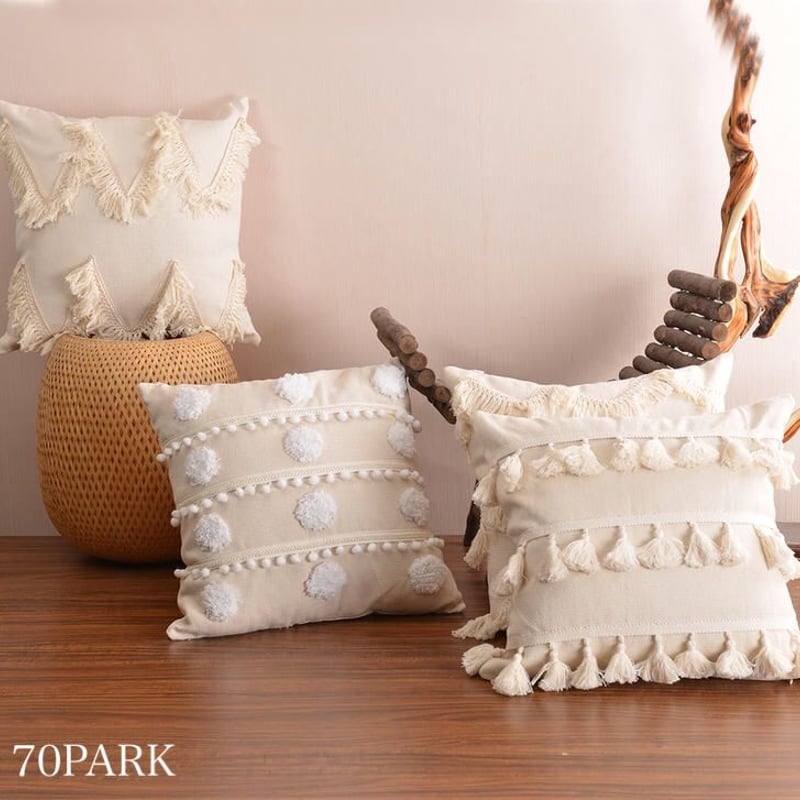 タッセル ひし形 クッションカバー ボヘミアンスタイル インテリア